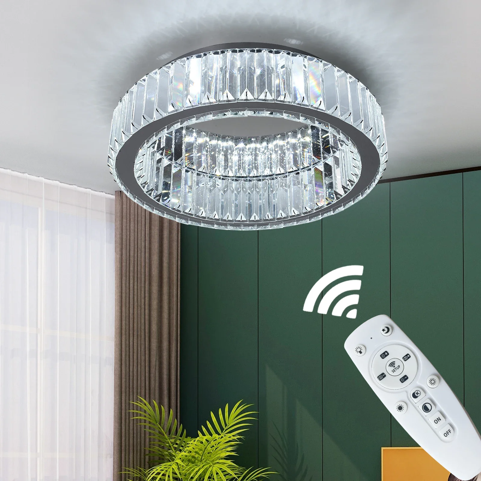 

Modern Big Crystal Ceiling Lamp LED Light Circle Chandelier Lustre Indoor Bedroom RC Dimmable Fixtures Living Room Hotel Decor