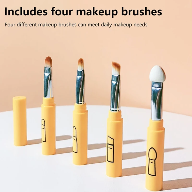 4 In 1 Multifunctional Makeup Brushes Set Detachable Lip Eyeshadow Eyebrow Eyeliner Brush Sponge Travel Portable Mini Bru