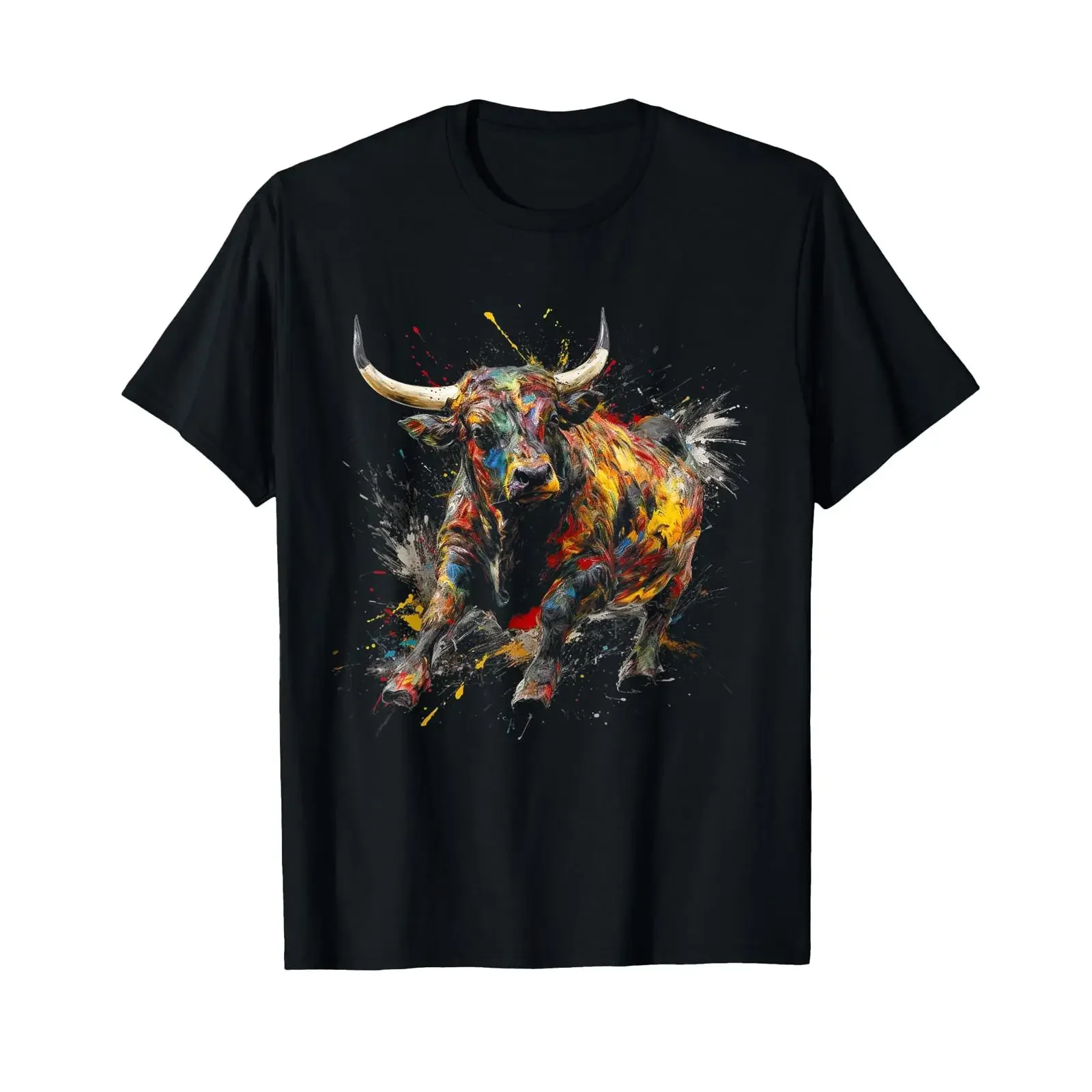 Bull Riding Rodeo Cool Abstract Drip Painting Art T Shirt vintage Washed Slightly Casual Unisex homme Stylish graphic