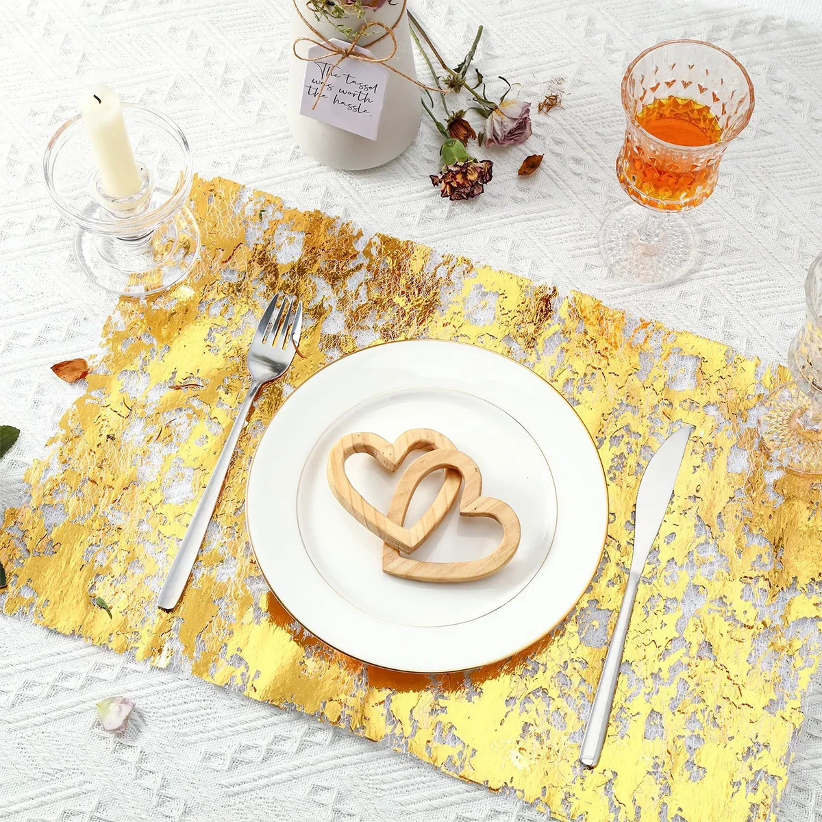 Rectangle Gold Placemats Gold Foil Table Mats Disposable Multipurpose Tableware Set Table Decor Wedding Birthday Party Decors