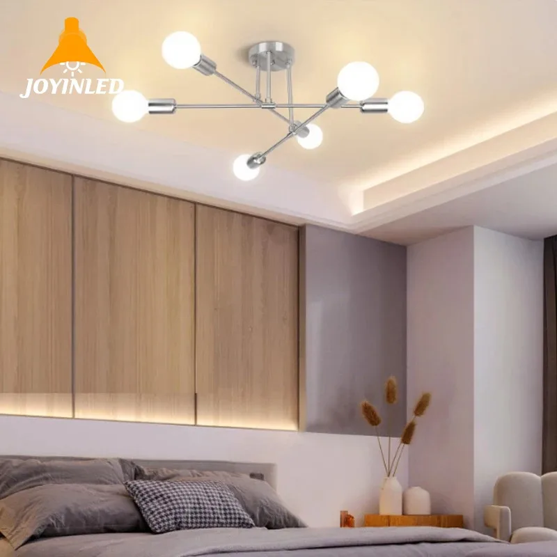 

Modern Chrome Copper Pendant Lamps LED Chandelier 6 Lights E27 Semi Flush Mount Ceiling Lights for Bedroom Living Room Kitchen