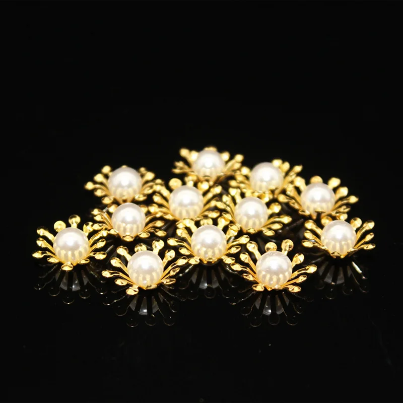 Wholesale 100PCS 15mm Mini Metal Bud Gold Imitation Pearl Flowers Connectors Charm DIY Jewelry Accessories for free shipping