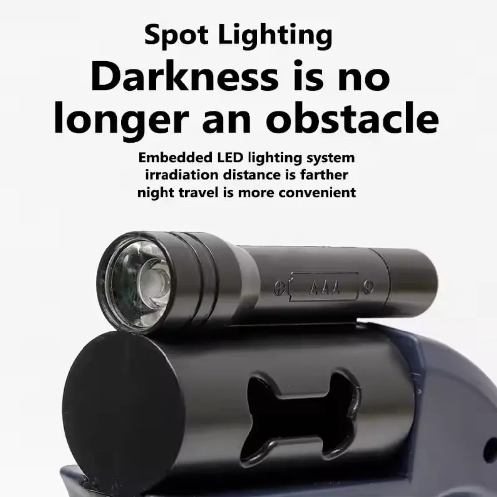 With Flashlight Dual Dog Retractable Leash Poop Bag Holder 360° Rotating Dog Tractions Rope Retractable LED Lights