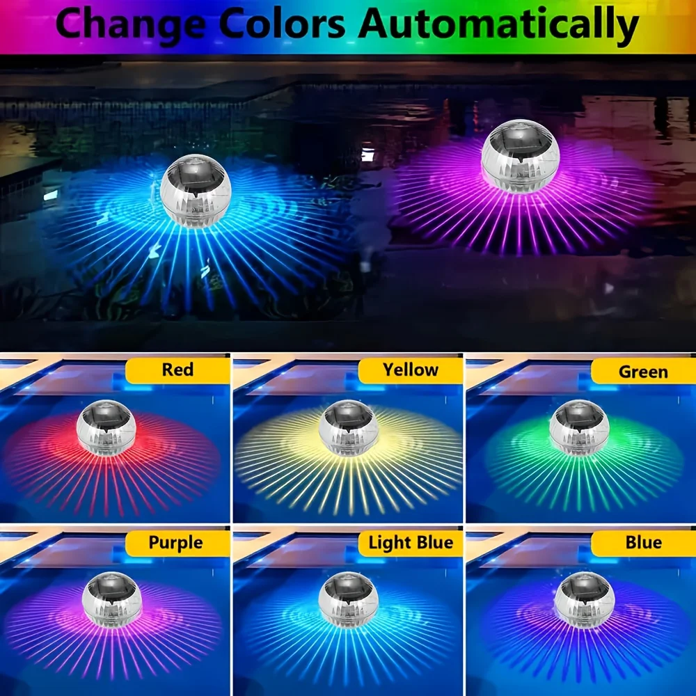 

C2 2PCS Solar Floating Swimming Pool Lights Solar LED Lamp Outdoor Color-Changing Fountain Lights IP65 Waterproof Floating Light