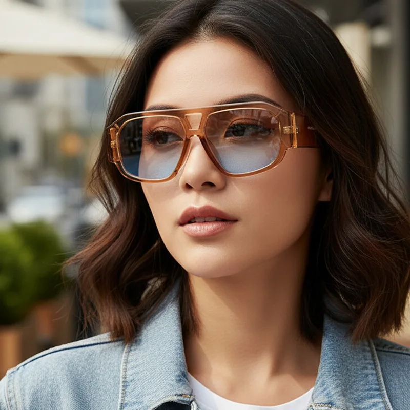Bohemian Trendy Sunglasses for Women Men Hexagonal Square Thick Frame Double Bridge Sun Glasses UV400 Artistic Shades