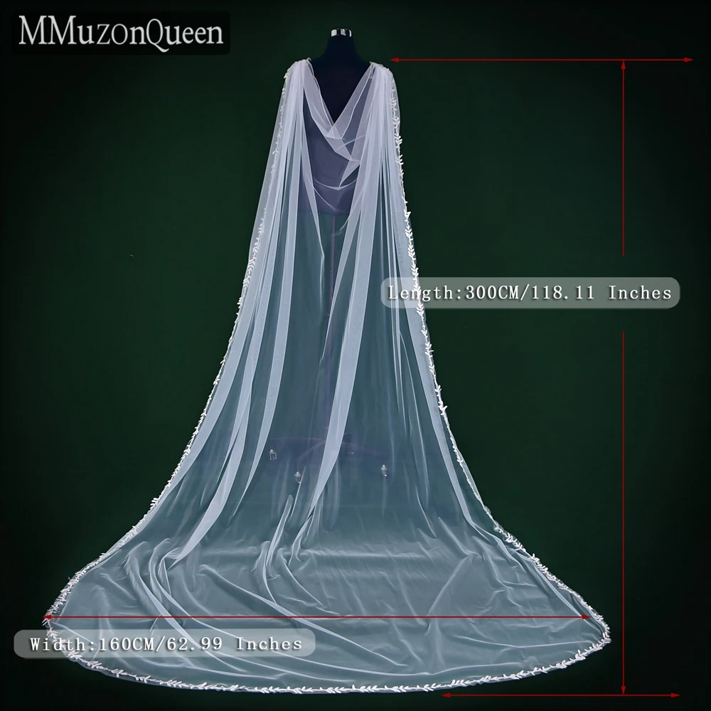 MMQ MG26 Lace Leaves Edge Wedding Shawls Cathedral Bridal Cloak Woman Dress Covers Shoulders Bride Sleeves DIY Customizable