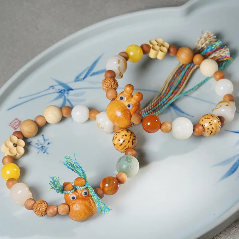 Chinese Style Lucky 18 Seeds Multi Treasure Bodhi Sandalwood Beaded Bracelet Cute Frog Wealth Attracting Prayer Bracelet Unisex