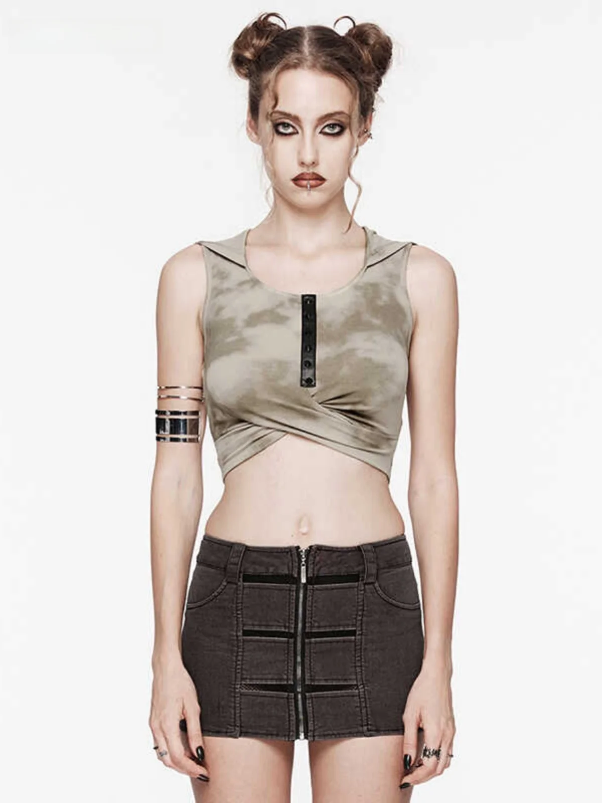 

Sexy Hollow out Short Sleeveless Hoodie Vest Low Neck Tight Fit Summer Top for Women Punk Rave Street Style Fashion