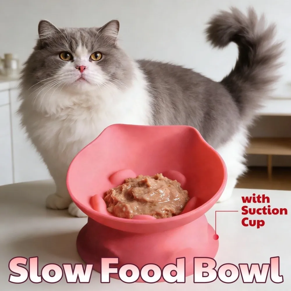 

Cute Silicone Slow Food Bowl Neck Protection Slanted Mouth Pet High Foot Bowl Anti Tipping Easy Clean Suction Bowl Pet Supplies