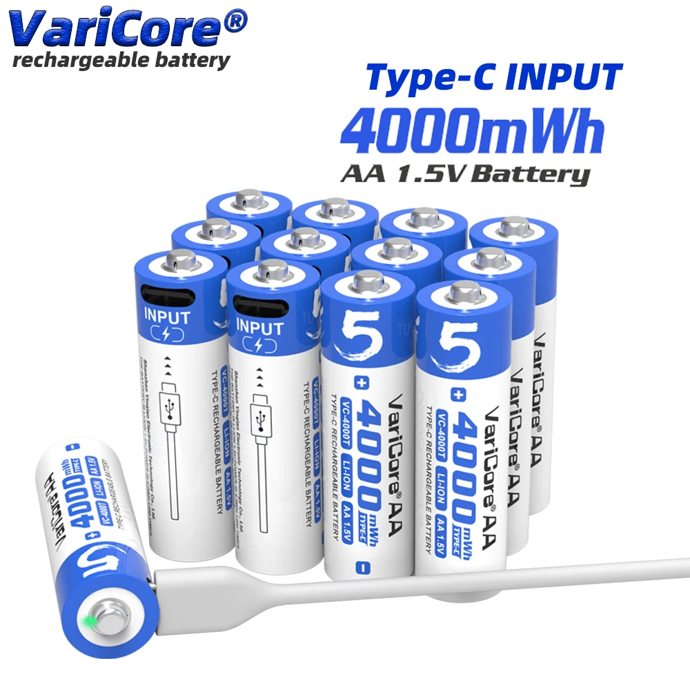 1-50 قطعة VariCore 4000T الأصلي AA 1.5 فولت 4000mWh سعة كبيرة بطاريّة ليثيوم قابلة لإعادة الشحن نوع-C USB شحن سريع لعبة الماوس