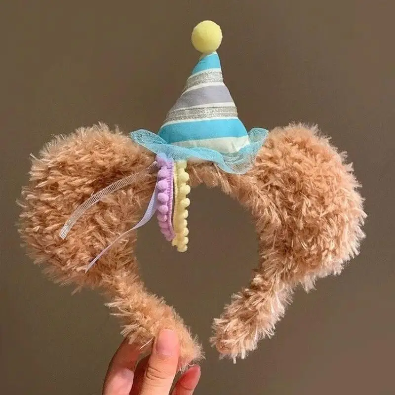 Disney Bear Duffy Cute Cartoon Plush Birthday Hat Headband Navy Hat Hair Clip Girl Photo Accessories Christmas Halloween Gift