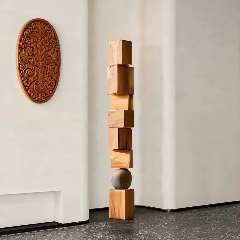 Modern Minimalist Abstract Clay Floor Sculpture Custom Art Wood Carving for Home Hotel Corridor