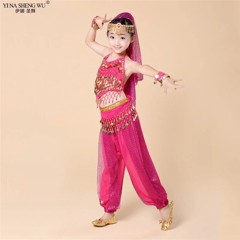 Conjunto de trajes de danza del vientre para niños, trajes de danza Oriental, 2/8 Uds., tela de danza del vientre para niñas, danza del vientre india de Bollywood egipcio