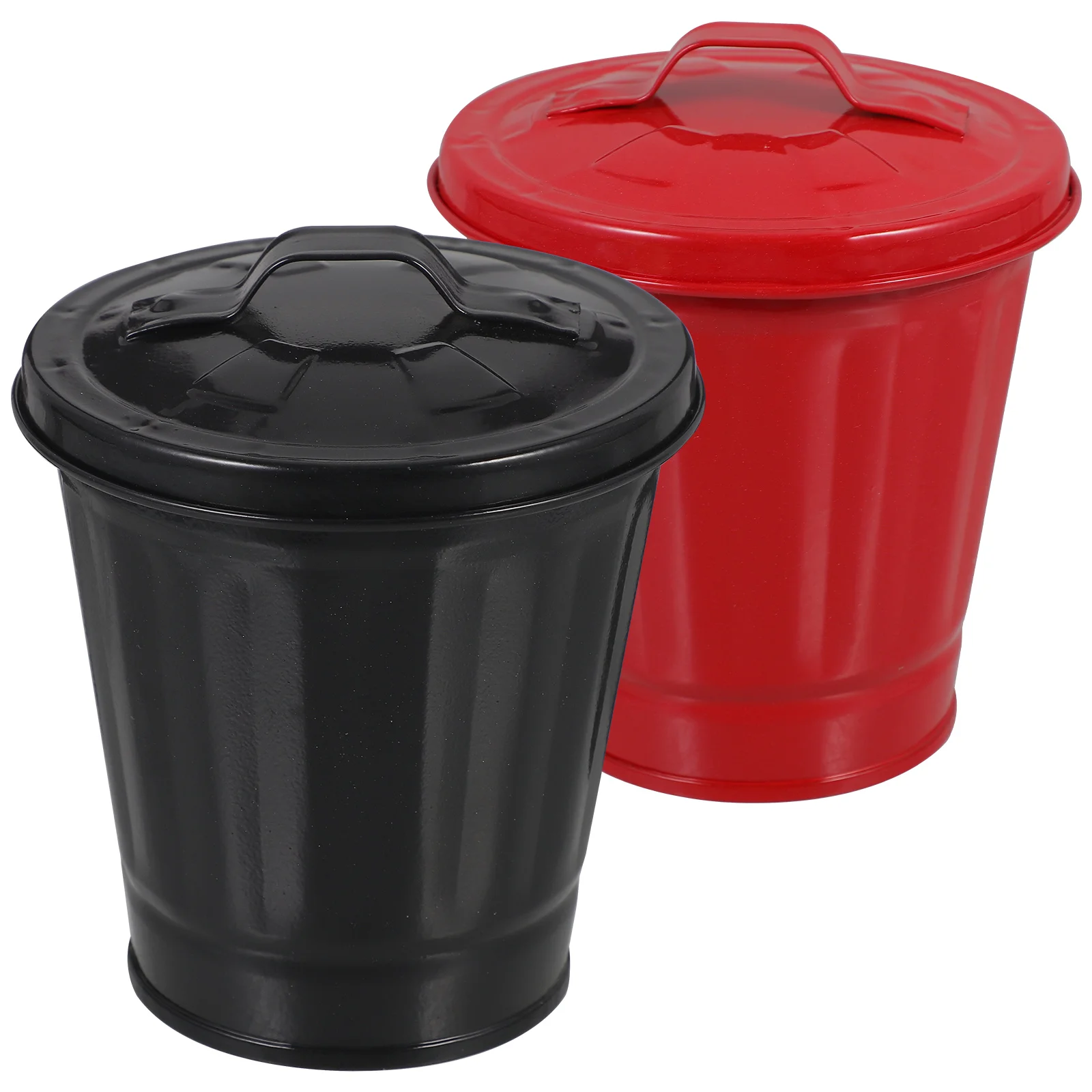 2 Pcs Desktop Trash Can Small Waste Paper Bin for Desk Kitchen Table Black Red Galvanized Iron Compact Design Not