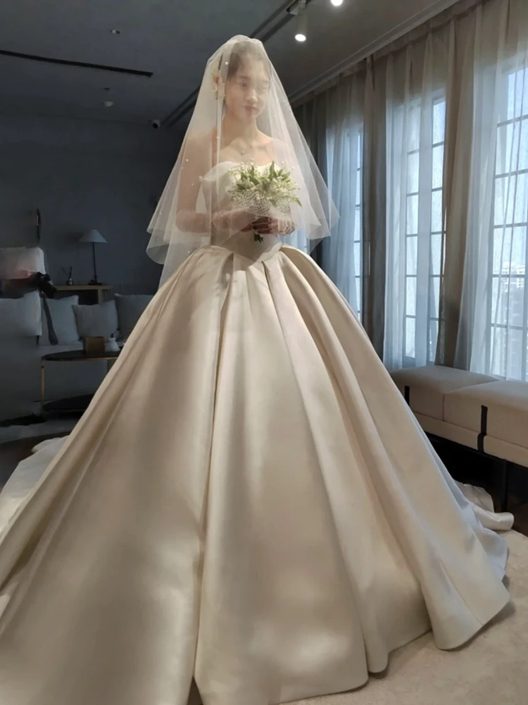 Vestidos de novia elegantes sin tirantes con corsé en la espalda, vestidos de novia plisados sin mangas, vestido de novia personalizado con fotografía de Corea 2022