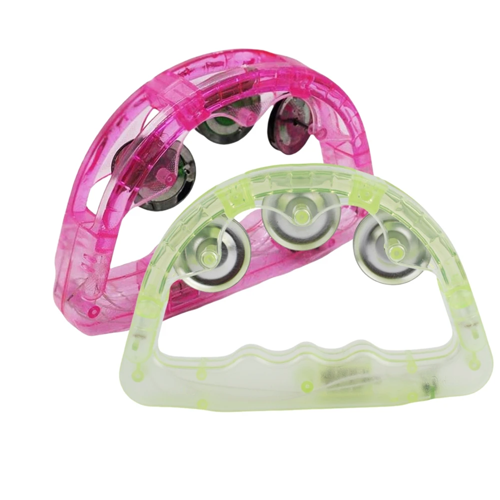 2Pcs Flashing Tambourine LED Light Up Sensory Toy For Kids Musical Instrument Shaking Noisemakers Random Color Light Fast Flash