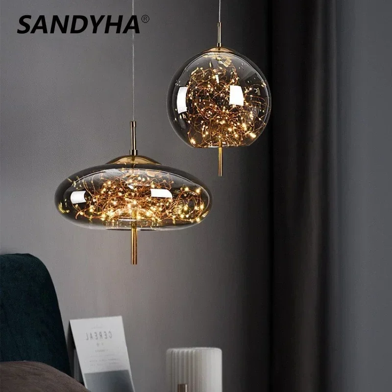 

SANDYHA Nordic Glass Chandeliers Luxury Creative Pendant Lights Living dining Room Decor Lamp Bedroom Bedside Lighting Fixture