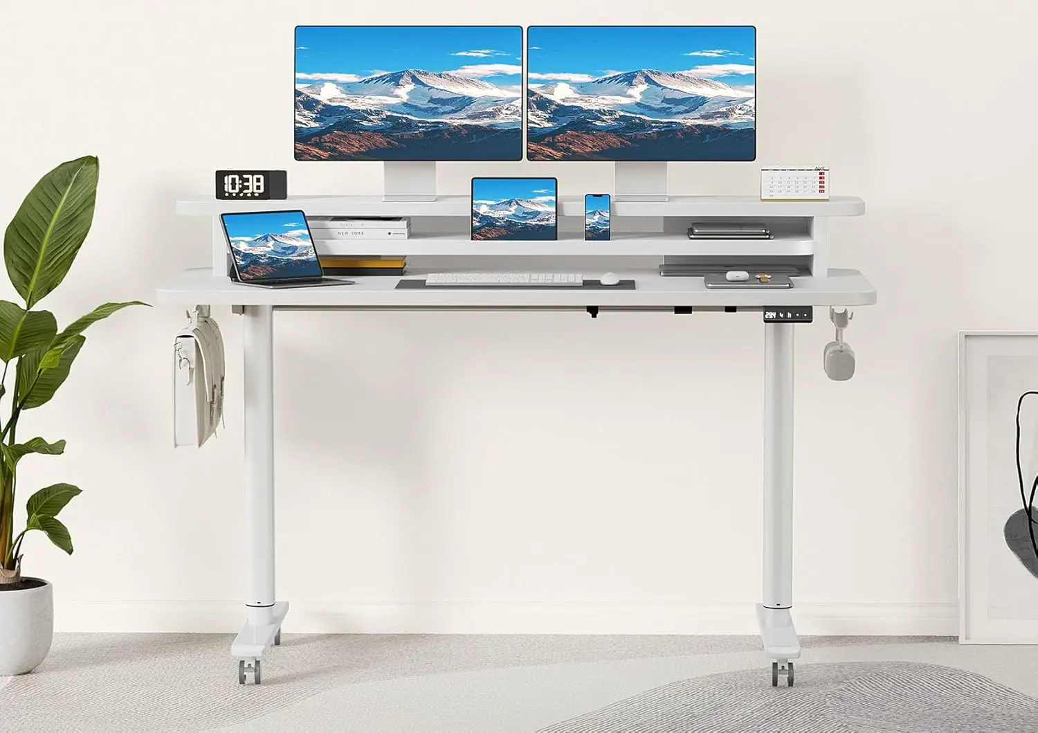 #Electric Standing Desk with Dual Monitor Stand, Height Adjustable Desk Sit Stand Desk with Memory Controller,, Customized
