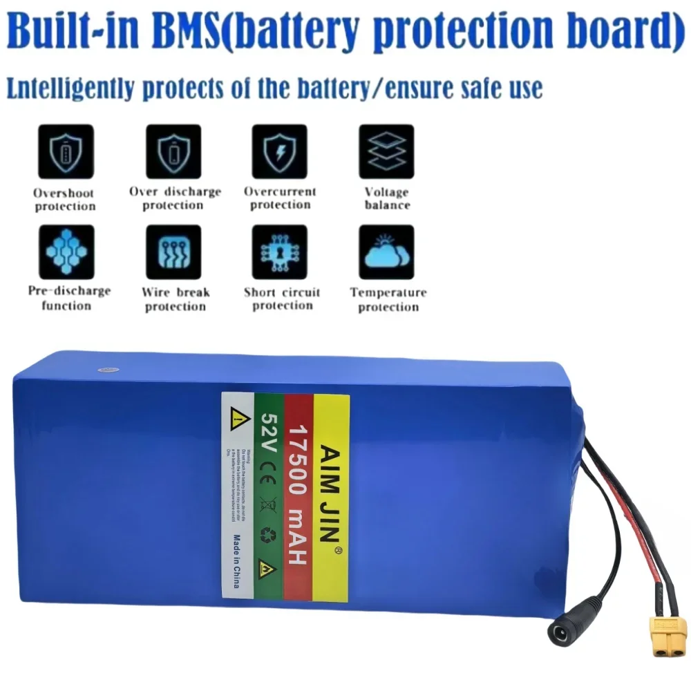 14S5P 18650 lithium battery 52V 17500mAH with BMS 1500W high-power Suitable for electric scooters, mountain bikes