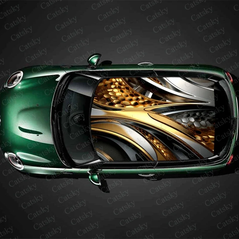 

Metallic and Gold Abstract Car Roof Sticker Wrap Racing SUV Accessories Packaging Painted PVC Custom Car Graphic Decal