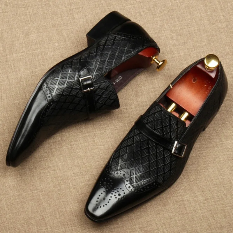 British Style Spring/Autumn Luxury Black/Red Handmade Buckle Genuine Perforated Leather Dress Flat Brogue Formal Oxford Shoes