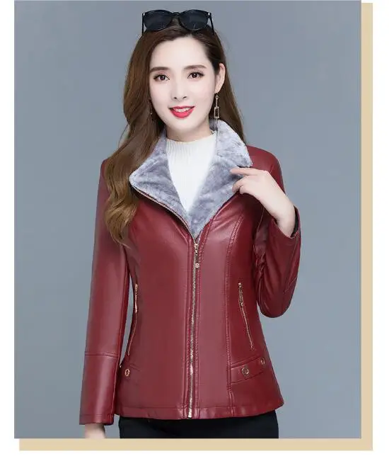 Women's new winter leather jacket with added velvet and thickened leather jacket  Women's fur one-piece coat