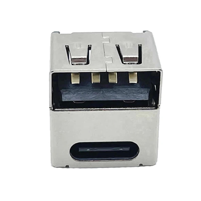 1PCS 2 In 1 USB A + Type C 14P Female Socket 180 Degree Vertical Through Hole Plug PD Fast Charging Dual Port PCB Connector Jack