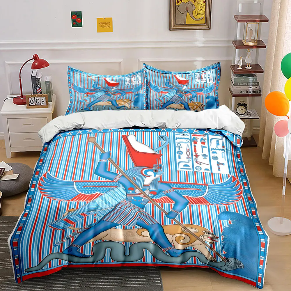 Egyptian Deity Battle Scene Print Soft Comfortable Duvet Cover Bedding Set Included 1*Duvet Cover 2*Pillowcases Luxury gifts