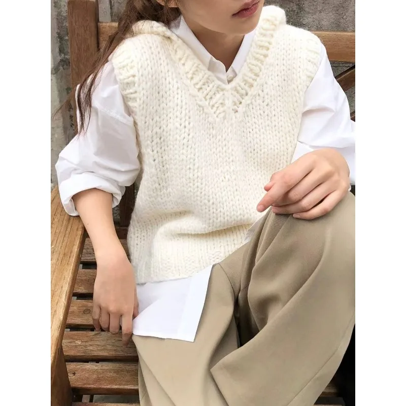 

Плетеный жилет ручной работы LUXURY, женский пуловер с V-образным вырезом и капюшоном, однотонный жилет, минималистичный стиль East Gate 2025 года