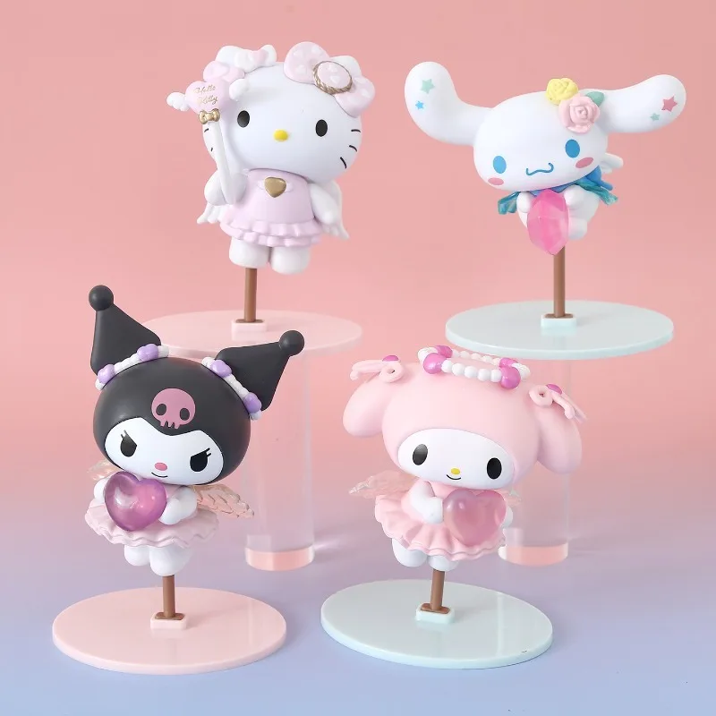 

4Pcs Sanrio Dolls Hello Kitty Cinnamoroll Kuromi My Melody Anime Action Figures Cute Toy Cake Desk Decoration Kid Birthday Gifts