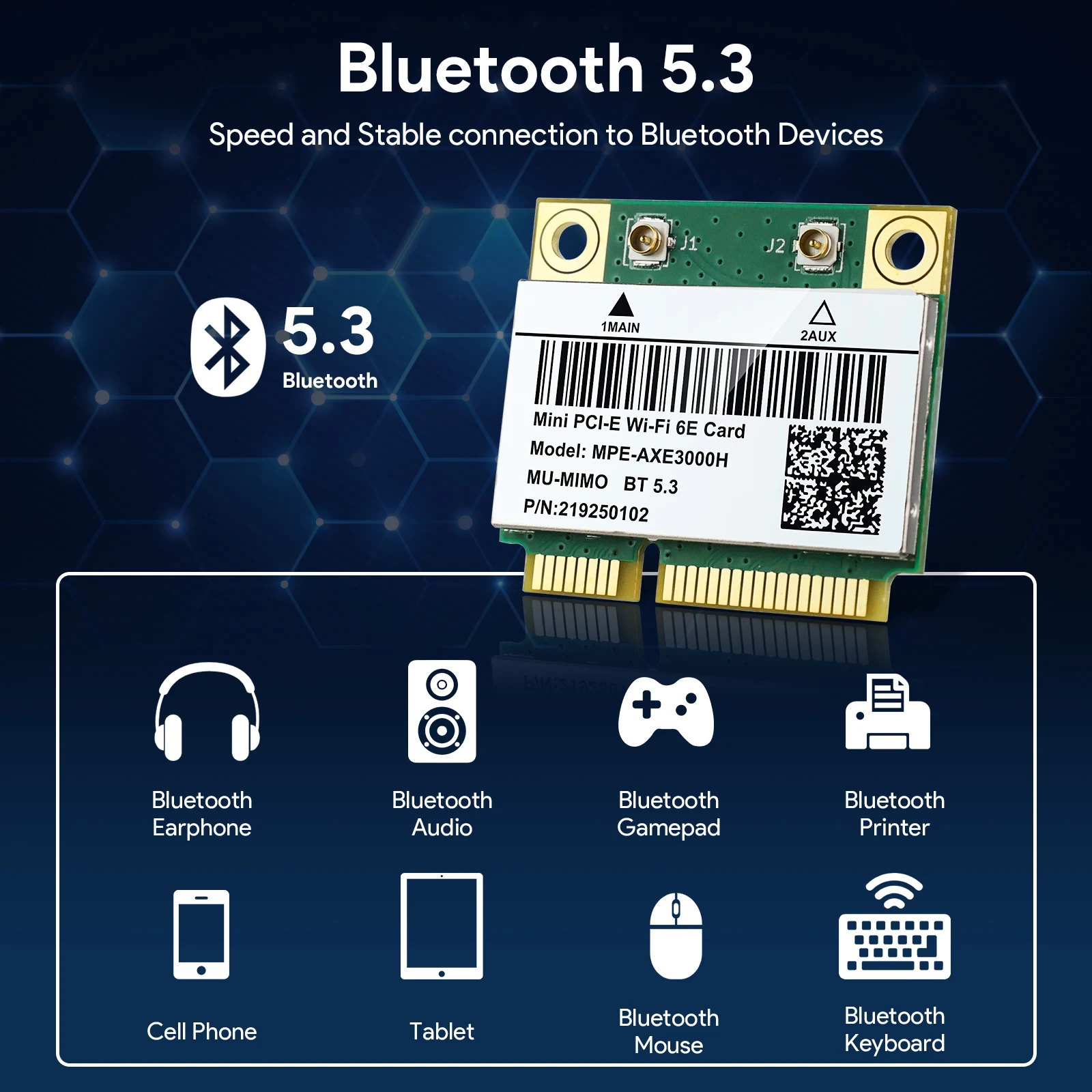 EDUP  AX210HMW MINI PCI-E Tri-Band 2.4Ghz/5G/6G 5374Mbps Wireless WIFI Card BT5.3 802.11AX MU-MIMO Window 10 /11 WPA3