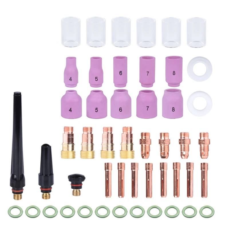 

49Pcs TIG Welding Torch Stubby Gas Lens Replacement Accessories For WP17 WP18 WP26 TIG 10 High Temperature Glass Cup Kit