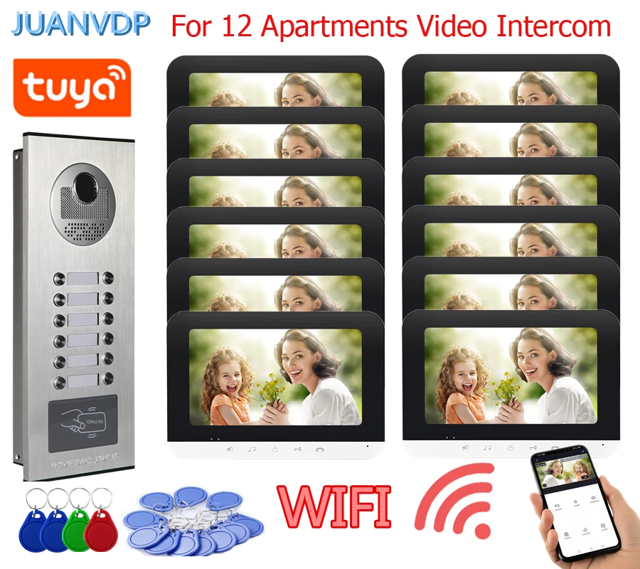 For 6/8 /10/12 Apartments Rfid Doorbell Video Intercom System For Home Wifi Color 7” Screen Doorphone Security Protect