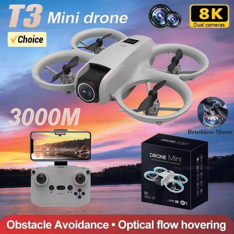 

New T3 MINI Drone GPS 8K HD Dual Cameras 180° Tilt 5G WiFi Brushless Motors Obstacle Avoidance FPV Quadcopter Kids Adults Gifts