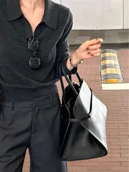 Temperament simple grey short POLO collar cashmere sweater women's spring and autumn loose thin lapel wool base shirt