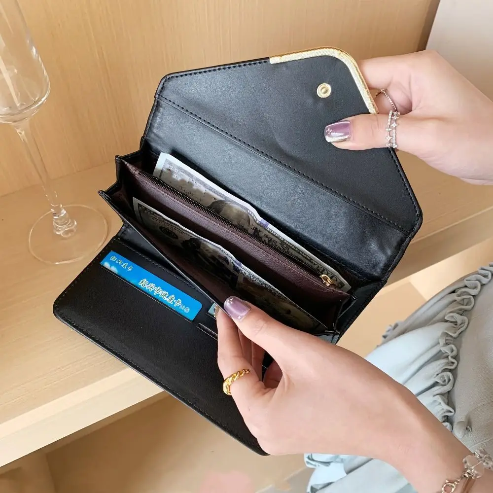 

Портативный женский длинный кошелек-портмоне для карт, многофункциональный, двойного сложения, в корейском стиле, на кнопке, клатч, сумка для денег, студенческий