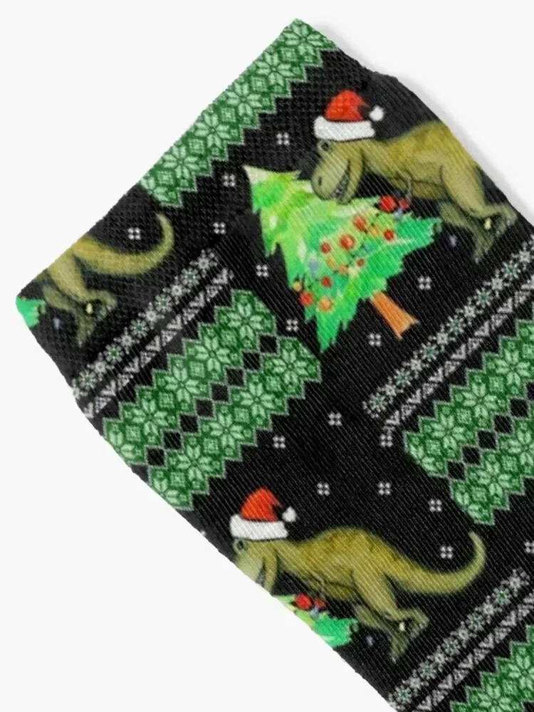 T-Rex Christmas Ugly Christmas Dinosaur Christmas Socks cool floral happy essential Girl'S Socks Men's