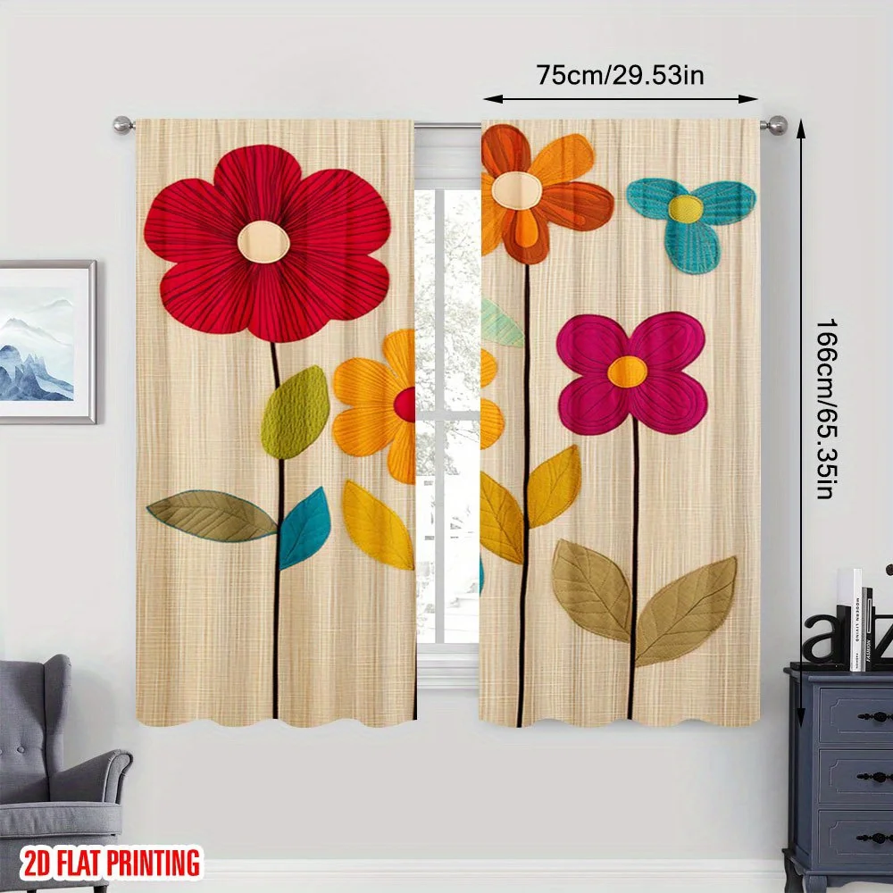 Bright Floral Polyester Curtain Window Drapes Tropical Modern Flower Pattern Curtains for Home Decor Living Room Bedroom Panels