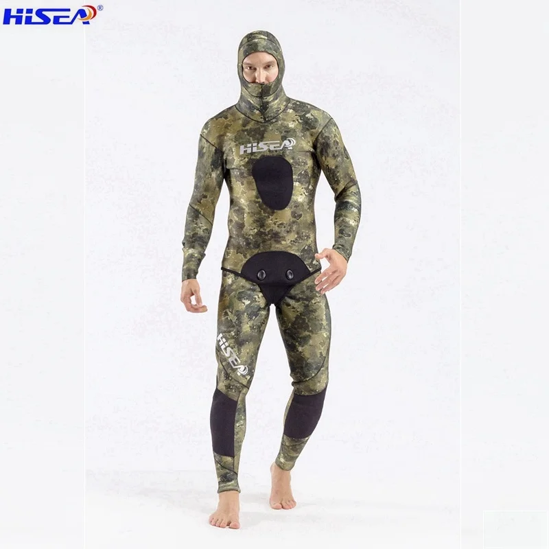 Camo 3.5mm Men Diving Suit Outdoor Biocontrol Fishing SCR Neoprene Spearfishing Warm With Hat Hooded Freed Diving Smooth Wetsuit