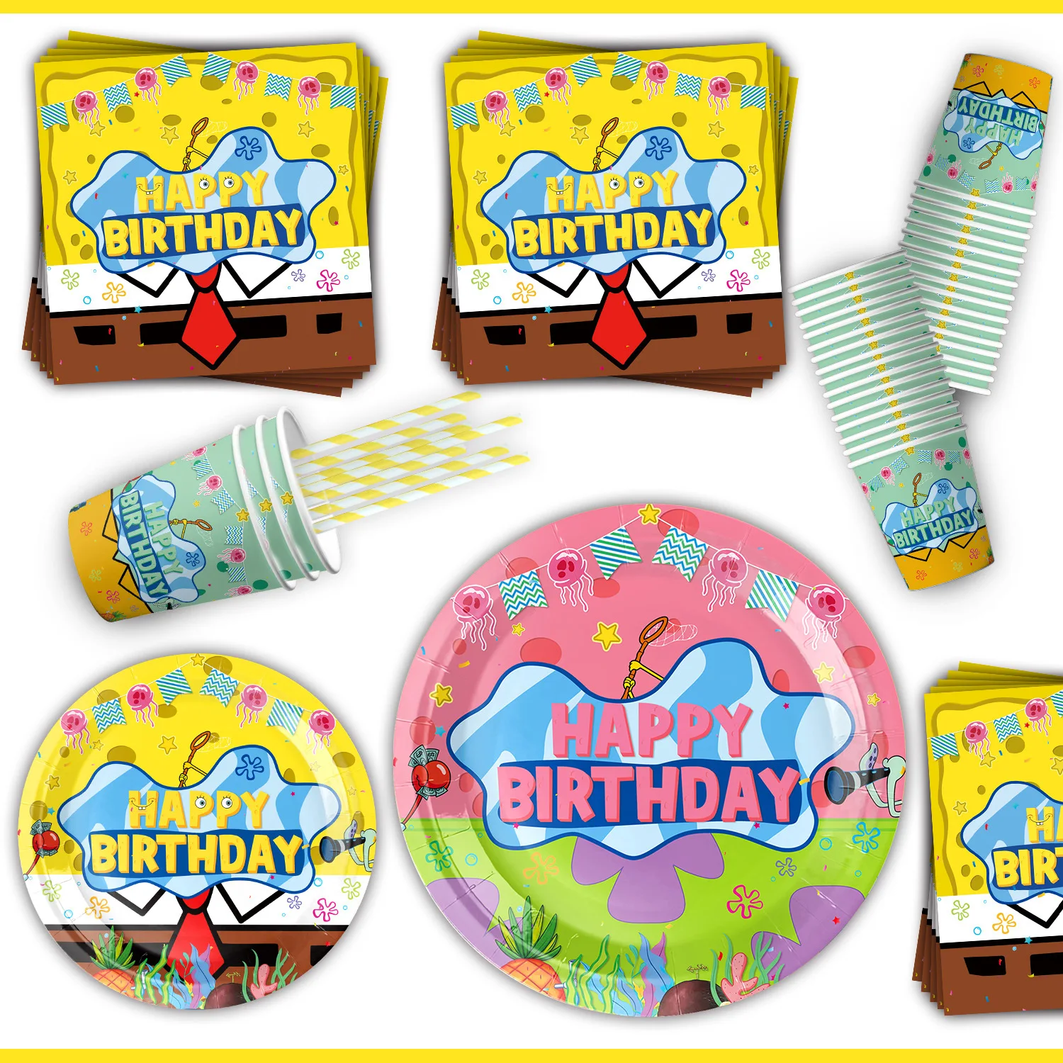 Cartoon Spongebobs Birthday Decoration Candy Bags Balloons Party Favors Tablecloths Cup Plate Baby Shower Supplies