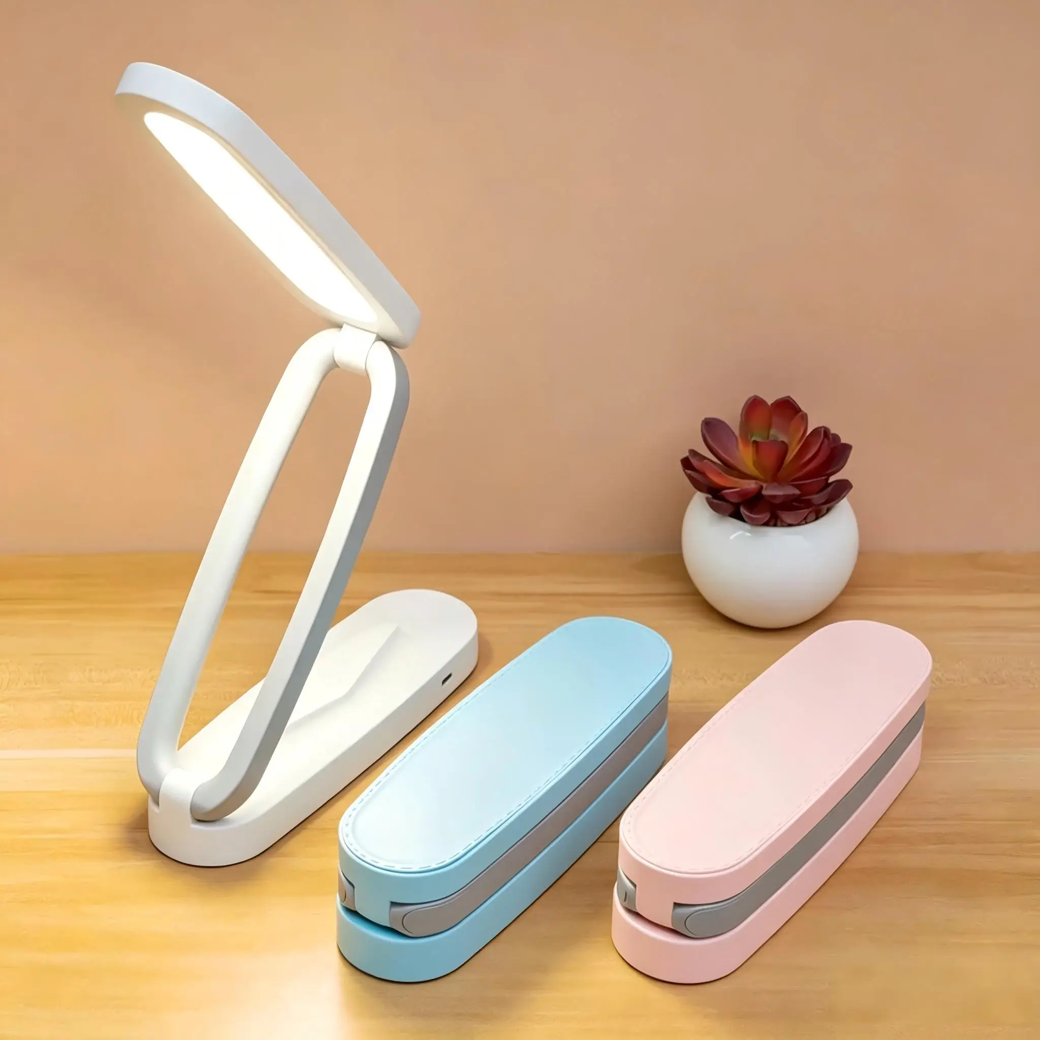 LED Folding Eye‑Caring Desk Lamp, Large‑Capacity Battery USB Rechargeable, 3‑Level Brightness Adjustable, Compact Wireless Reading Lamp for Home & Office