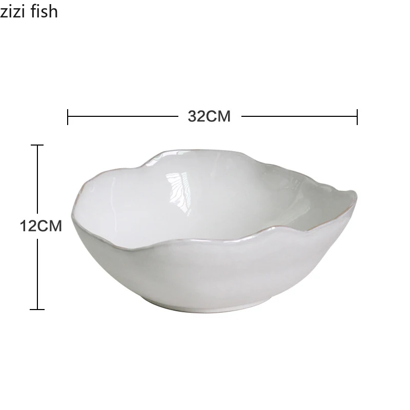 Irregular Shape Solid Color Cutlery Ceramic Dinner Plates Fruit Salad Bowl Simple Home Kitchen Cooking Dishes Pasta Steak Plates