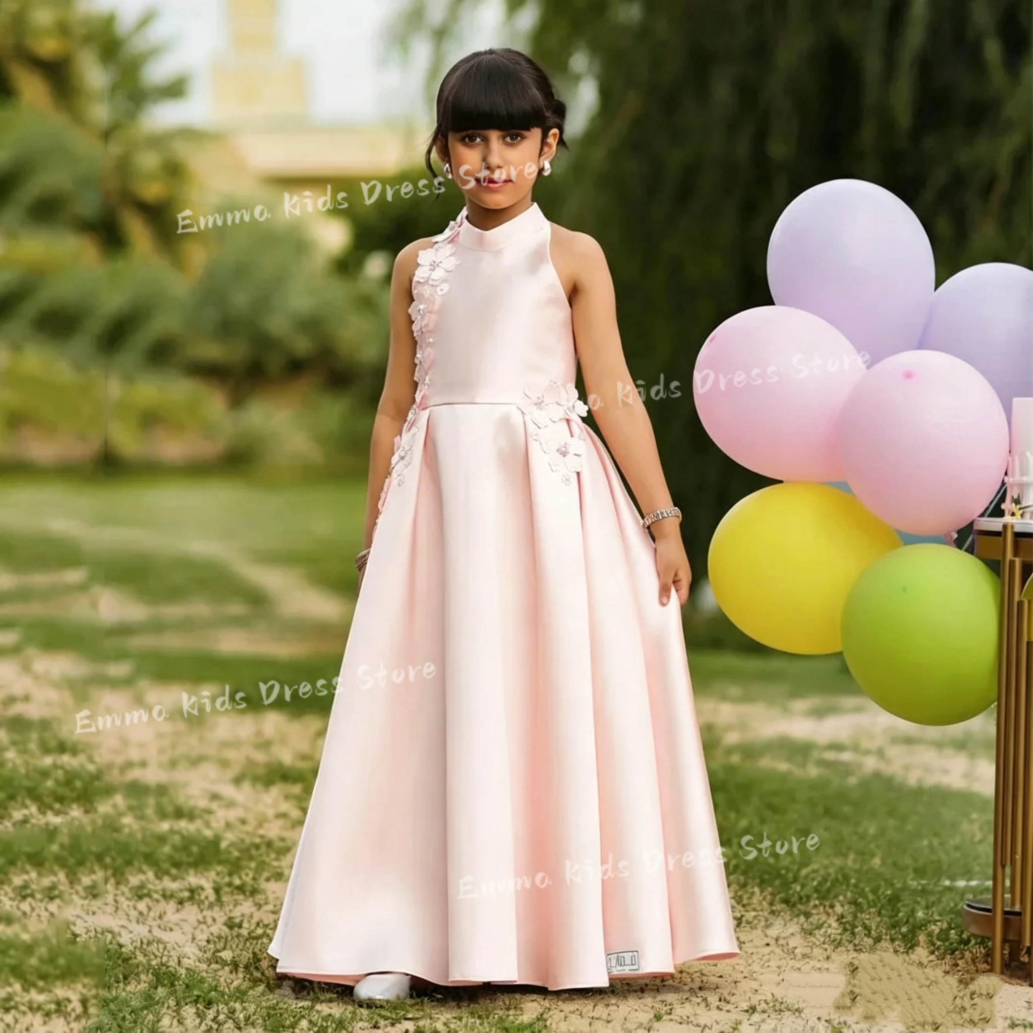 Custom Vintage Girl's First Communion Dress Collar High-Waist Princess Wedding Peter Pan Flower Girl Dresswith Sleeves Party Dr