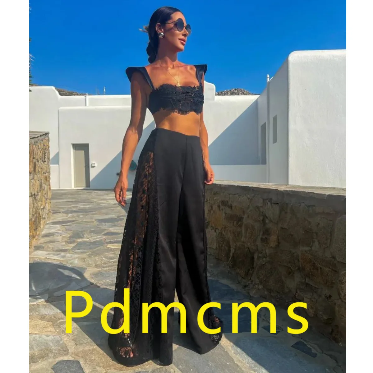 

2025 new model, sexy solid color European and American vacation lace strap split three-piece women's suit, summer new
