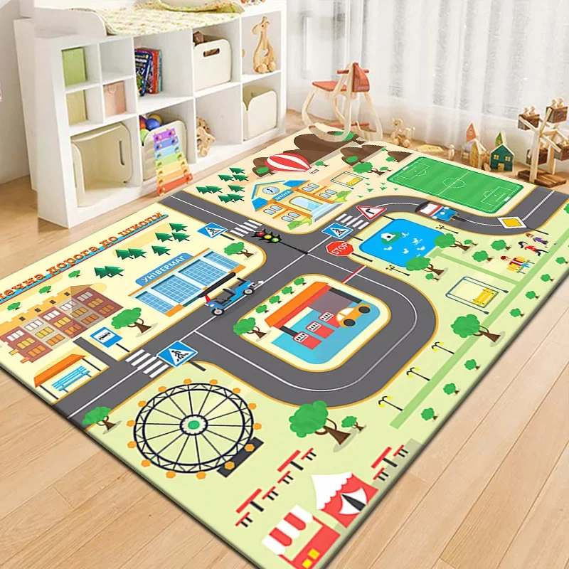 Baby Play Mat Crawling Mat Cartoon Runway Carpet Parking Lot Road Game Mat Home Non-slip and Dirt-resistant Foot Mat Baby Toys