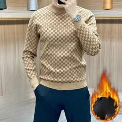 Autumn Winter New Koreon Fashion Fleece Thicken Warm T-Shirt Men Clothing O-Neck Long Sleeve Casual Pullover Bottoming Tops