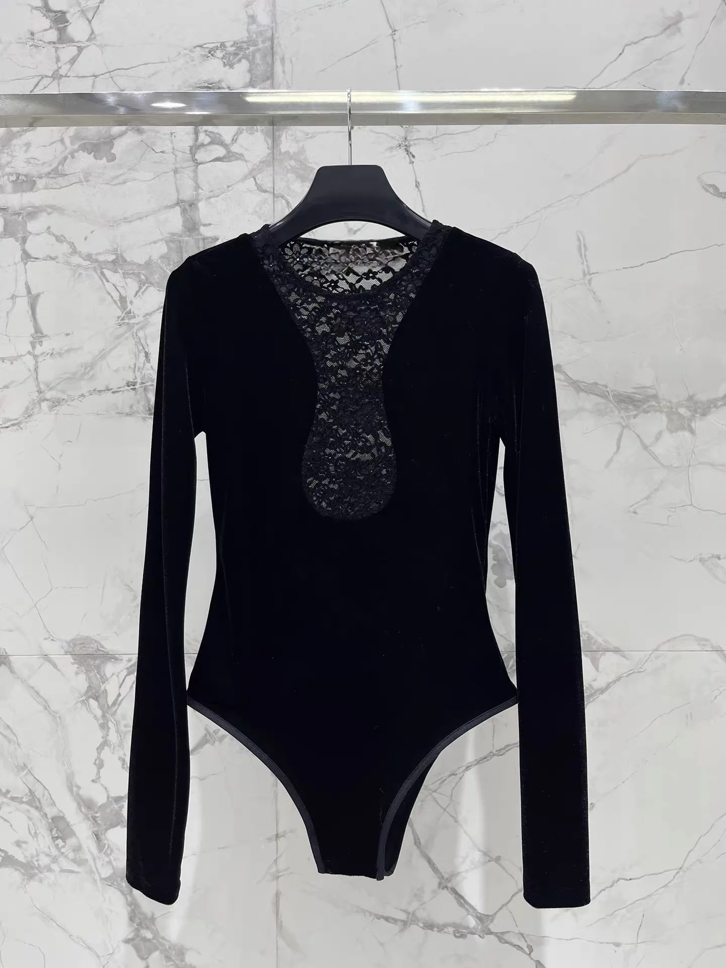 

Evasinne Bla Velvet Jumpsuit Women's Lace Splice Bal Slimming Inner Wear Base Layer Straight Cut High Waist ort Pants