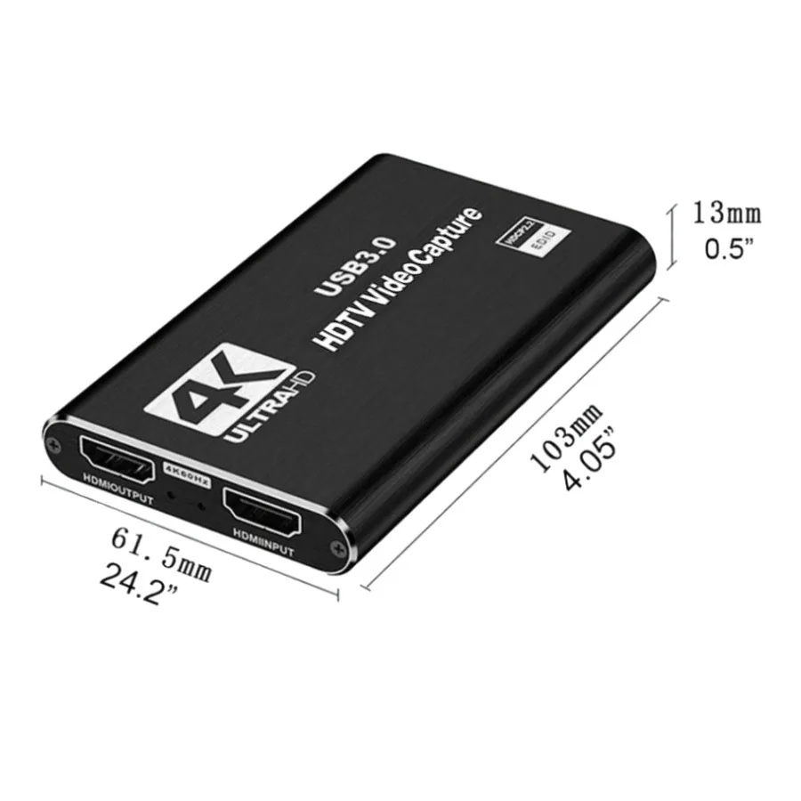 Placa de captura de vídeo 4k usb 3.0, compatível com hdmi, 1080p, hd, gravador de vídeo, pc, ps4, obs, gravação de jogos, microfone de áudio