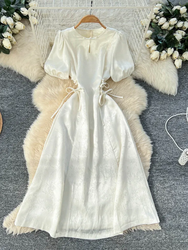 Women's White Evening Dress Vintage Elegant Chinese Style A-line Hollow Long Dresses for Women One Piece Frocks Summer Clothes