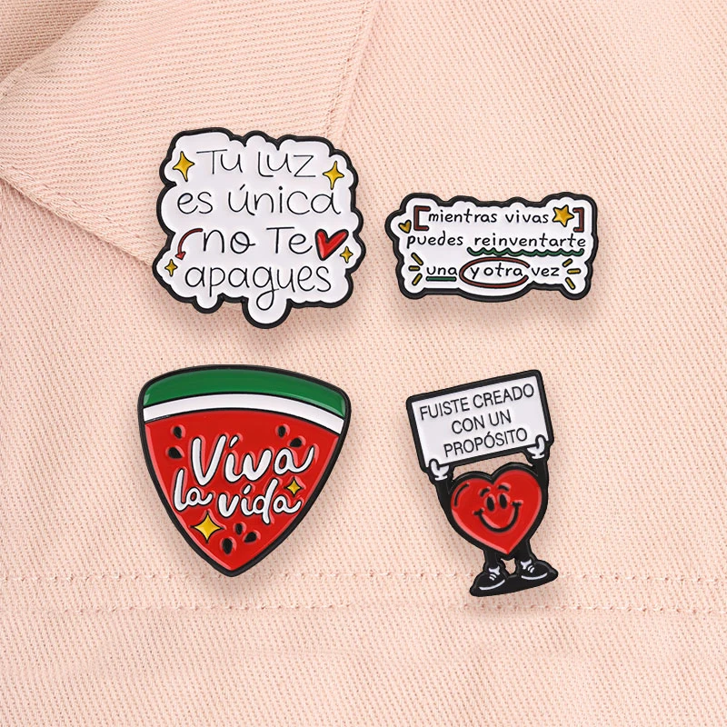 Viva La Vida Enamel Badge Spanish Inspirational Quote Pins Watermelon Latin Affirmation Motivational Pins Jewelry Gifts